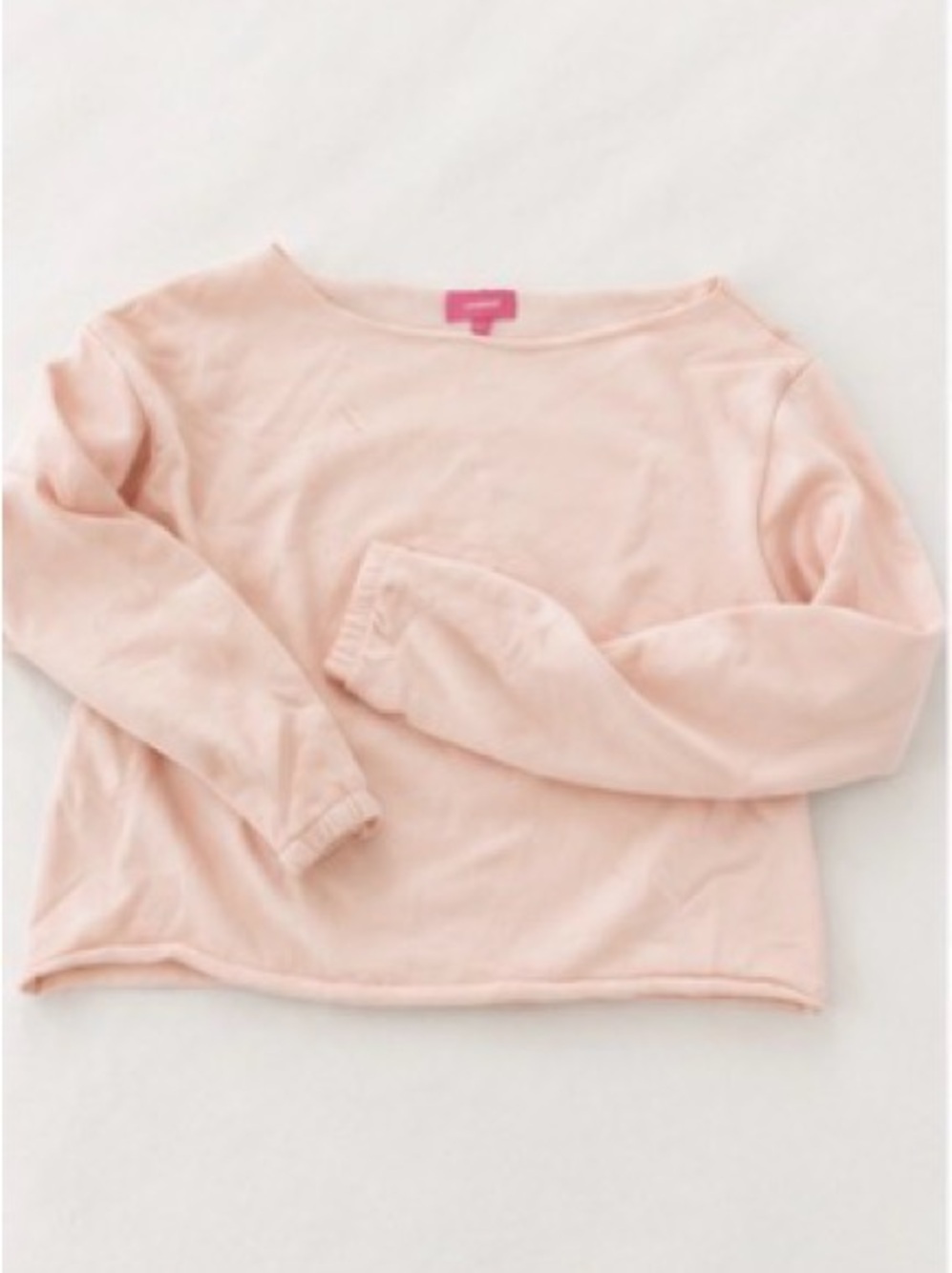 Long Sleeve Crewneck Top Off Shoulder- Light Pink